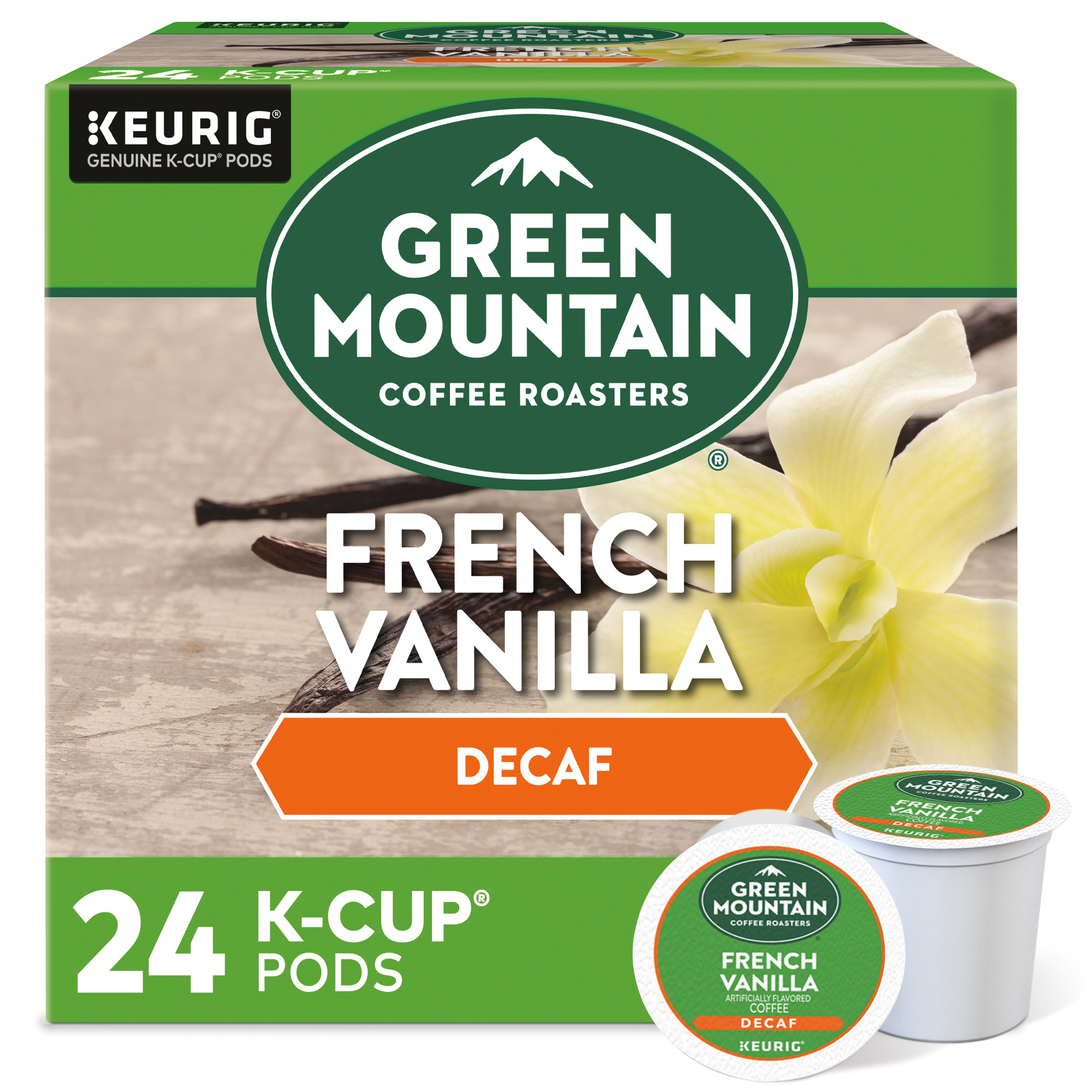 Green Mountain Coffee French Vanilla Decaf K-Cup pods, Light Roast
